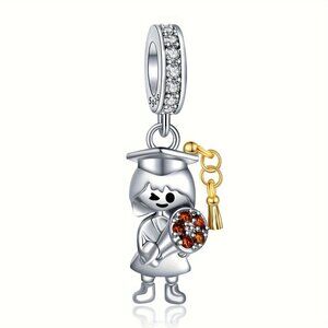 Sterling Silver Graduation Charm Girl Graduate with Cap and Gown Dangle